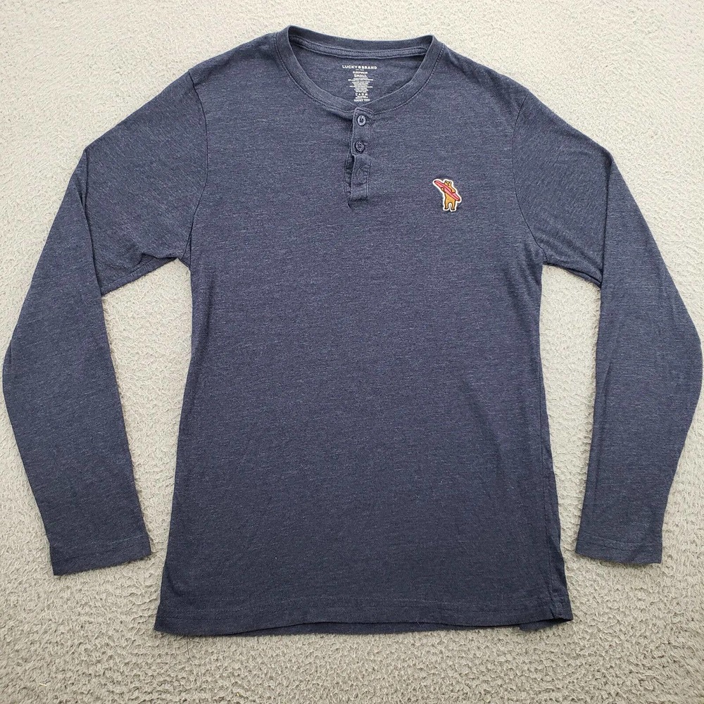 Lucky Brand Sleepwear Men's Small Long Sleeve T Shirt Bear Surfboard Blue